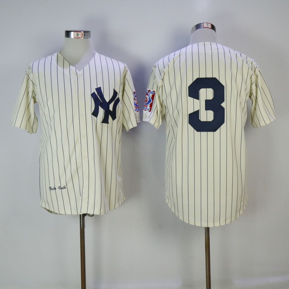 Men New York Yankees #3 No name Cream MLB Jerseys->new york yankees->MLB Jersey